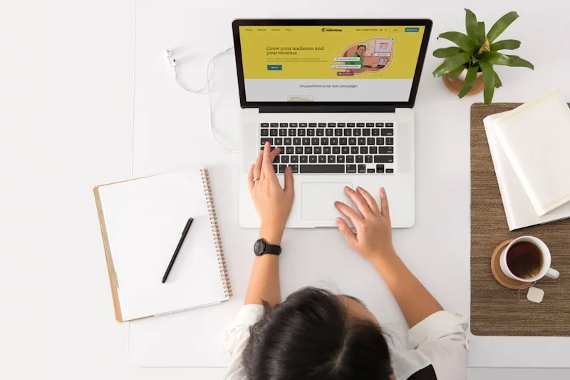 Business owner working on a marketing website to grow audience and revenue