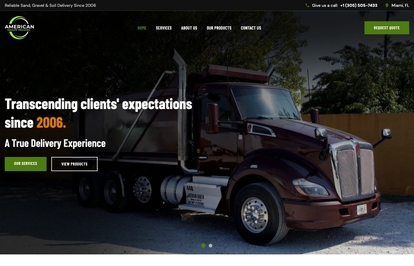 American Hauler Trucking website screenshot